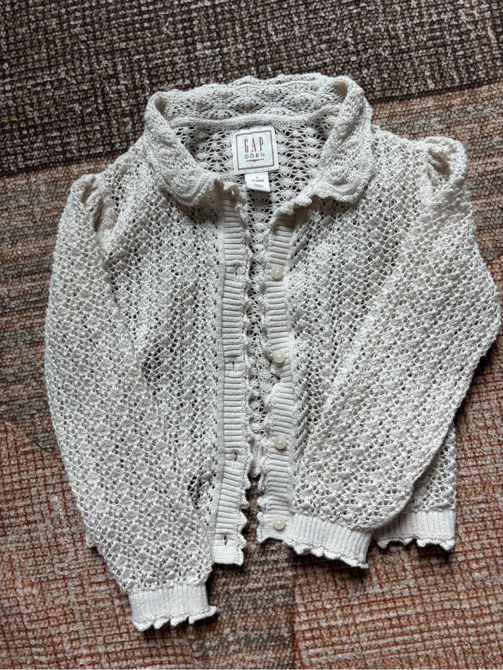 GAP x Doen Cream Openwork Scallop-Trim Button Cardigan